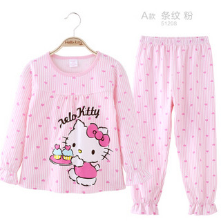 凯蒂猫HelloKitty儿童家居服自营新品棉宝宝女童套装小女孩空调服睡衣睡裤KTN51208粉色120cm适合115-125